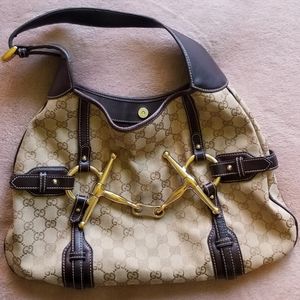 Gucci Brown/Beige GG Canvas 85th Anniversary Bridle Bit Hobo